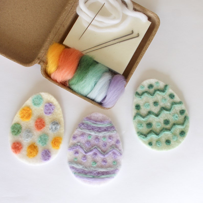 Mini DIY Felt Easter Egg Felting Kit, Easter Basket Filler, Kid Friendly Spring Craft, Fun and Easy Needle Felting image 7