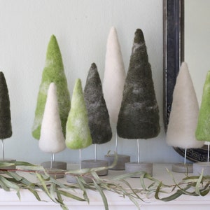 Felted Trees Seasonal Home Decor, Natural Green Tones with White image 6