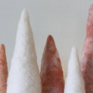 Felted Trees in Frosty Coral & White with Gold accents, Boho Christmas Style image 5