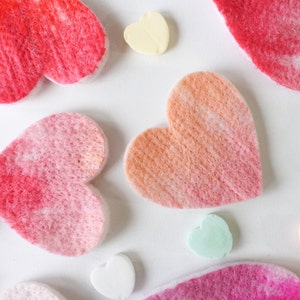 100% Wool Felt Hearts, Small Batch Valentine Craft Felt, Gradient Pink & Red toned Pre-Cut Heart Shapes in 3 sizes, Natural Crafting Hearts image 9