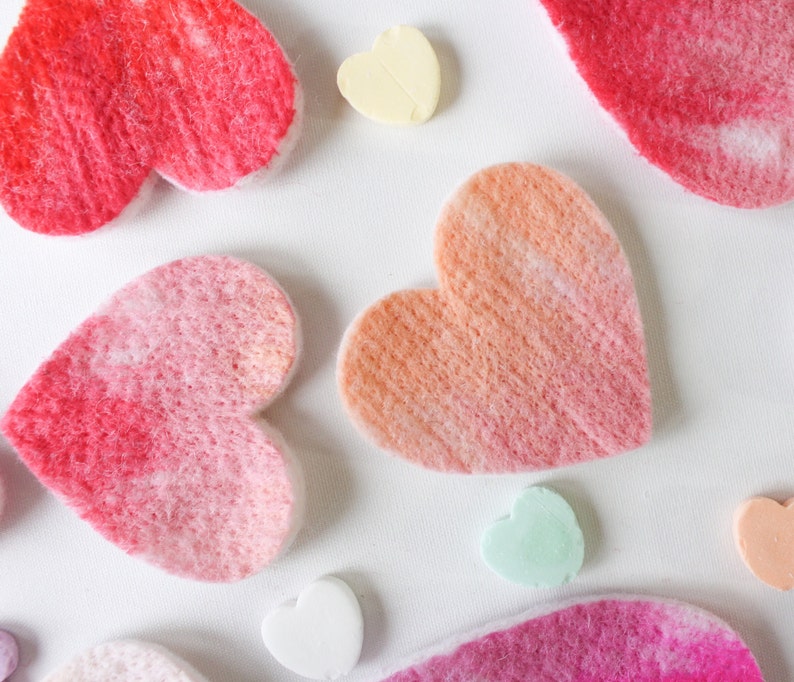 100% Wool Felt Hearts, Small Batch Valentine Craft Felt, Gradient Pink & Red toned Pre-Cut Heart Shapes in 3 sizes, Natural Crafting Hearts image 9