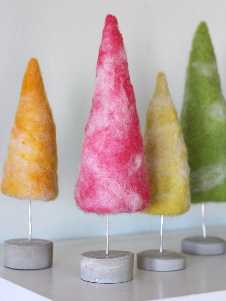 Felted Trees in Bright Vintage Colors, Bottle Brush Trees Style, Retro Christmas style image 5