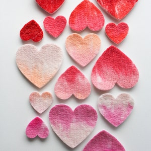 100% Wool Felt Hearts, Small Batch Valentine Craft Felt, Gradient Pink & Red toned Pre-Cut Heart Shapes in 3 sizes, Natural Crafting Hearts image 10