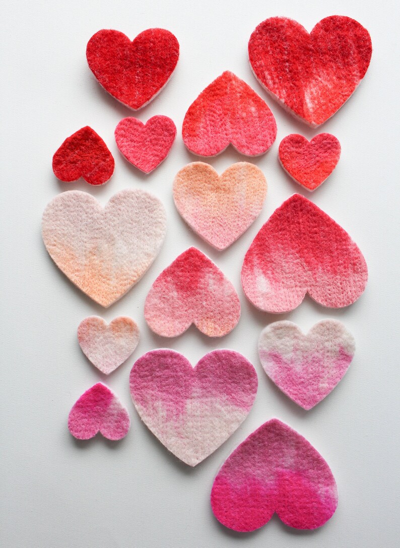 100% Wool Felt Hearts, Small Batch Valentine Craft Felt, Gradient Pink & Red toned Pre-Cut Heart Shapes in 3 sizes, Natural Crafting Hearts image 10