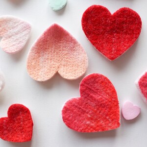 100% Wool Felt Hearts, Small Batch Valentine Craft Felt, Gradient Pink & Red toned Pre-Cut Heart Shapes in 3 sizes, Natural Crafting Hearts image 8