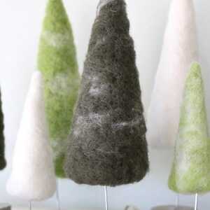 Felted Trees Seasonal Home Decor, Natural Green Tones with White image 5