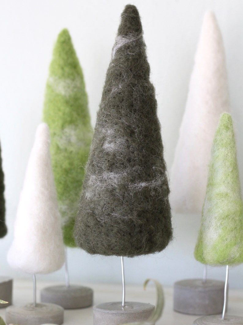 Felted Trees Seasonal Home Decor, Natural Green Tones with White image 5