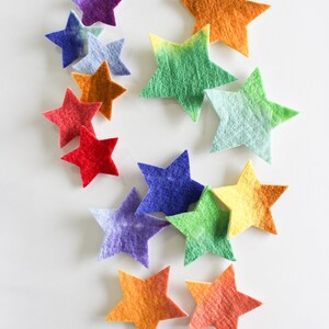 100% Wool Felt Stars, Small Batch Craft Felt, Gradient Rainbow toned Star Shapes in 3 sizes, Colorful Die Cut Natural Crafting Stars image 9