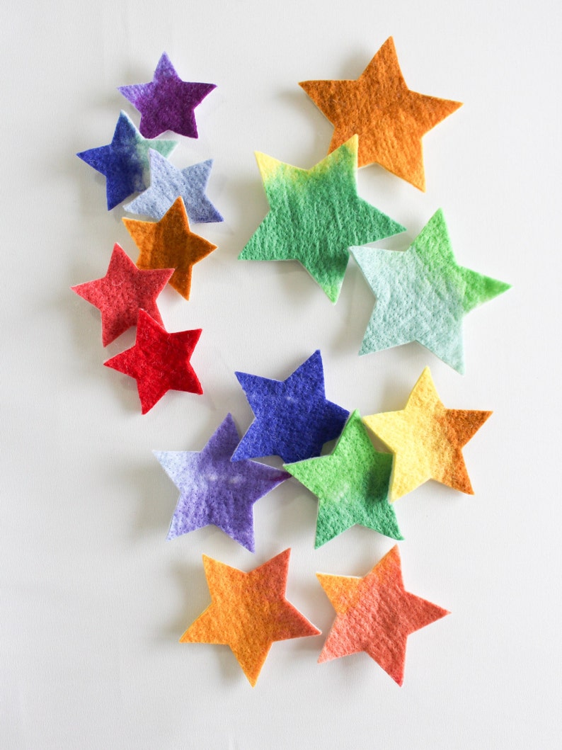 100% Wool Felt Stars, Small Batch Craft Felt, Gradient Rainbow toned Star Shapes in 3 sizes, Colorful Die Cut Natural Crafting Stars image 9