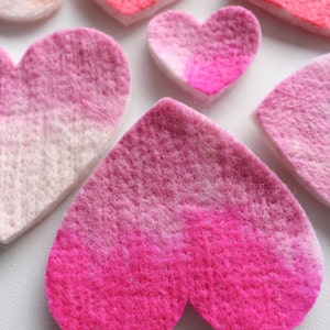 100% Wool Felt Hearts, Small Batch Valentine Craft Felt, Gradient Pink & Red toned Pre-Cut Heart Shapes in 3 sizes, Natural Crafting Hearts image 3