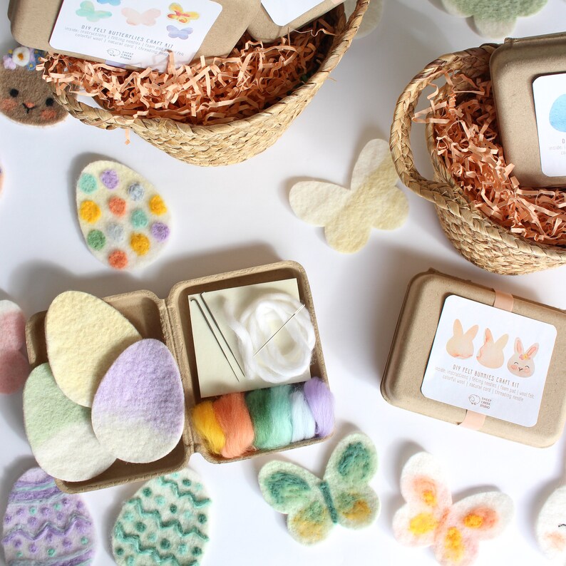 Mini DIY Felt Easter Egg Felting Kit, Easter Basket Filler, Kid Friendly Spring Craft, Fun and Easy Needle Felting image 4