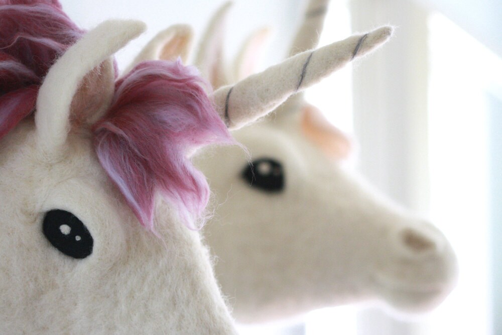 2 Unicorn Wall Hanging Set Mulberry Purple and Dusty Pink Etsy