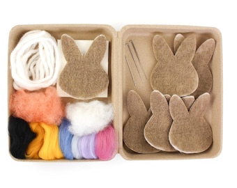 Cute Bunny Felting Kit, DIY Felt Flower Crown Bunnies, Simple Felting Craft, Sweet Bunny gift