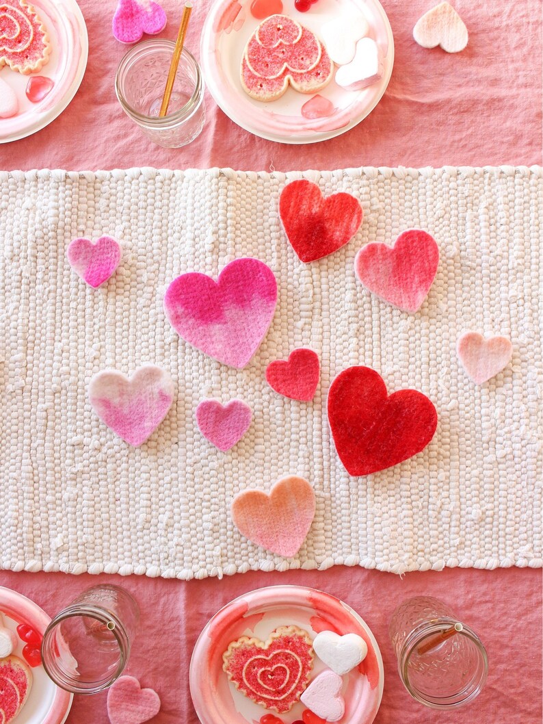 100% Wool Felt Hearts, Small Batch Valentine Craft Felt, Gradient Pink & Red toned Pre-Cut Heart Shapes in 3 sizes, Natural Crafting Hearts image 4