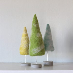 Felted Trees in Bright Vintage Colors, Bottle Brush Trees Style, Retro Christmas style 3 Trees
