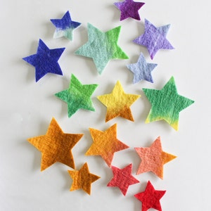 100% Wool Felt Stars, Small Batch Craft Felt, Gradient Rainbow toned Star Shapes in 3 sizes, Colorful Die Cut Natural Crafting Stars image 2