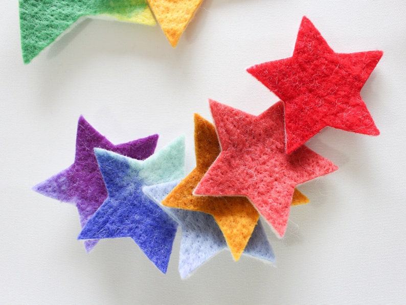 100% Wool Felt Stars, Small Batch Craft Felt, Gradient Rainbow toned Star Shapes in 3 sizes, Colorful Die Cut Natural Crafting Stars image 3