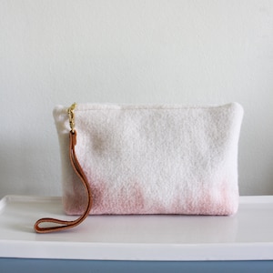 Wool Clutch, felted wool clutch, small purse, color fade design, Leather wrist strap