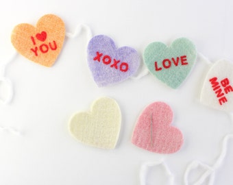 Candy Hearts Valentine Felting Kit, Cute Felted Conversation Hearts Craft, Fun DIY Family Heart Decorations, Beginner Needle Felting