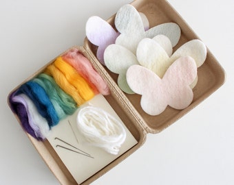 DIY Felt Large Butterfly Felting Kit, Garland or Ornament Wool Decoration Kit, Natural Materials Spring Craft, Fun and Easy Needle Felting