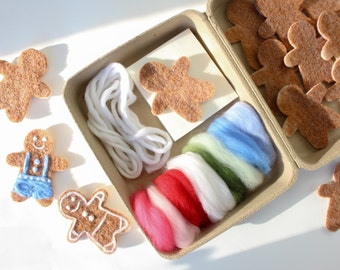 Kerst peperkoek koekjes vilten Kit, schattige DIY vilten cookie Craft, leuke familievakantie traditie, beginnersvriendelijk naaldvilt project