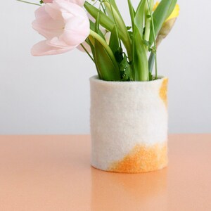 Small 100% Wool Wrapped Glass Vase in Orange Tones, Modern Abstract Bud Vase, Felted Wool & Up-cycled Glass Decor Piece, Spring Vase image 7