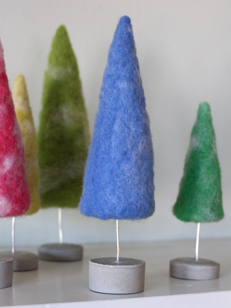 Felted Trees in Bright Vintage Colors, Bottle Brush Trees Style, Retro Christmas style image 8