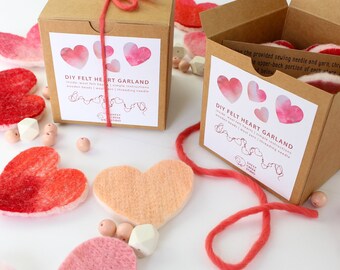 DIY Felt Heart Garland, Wool and Wood Bead Valentine Decoration