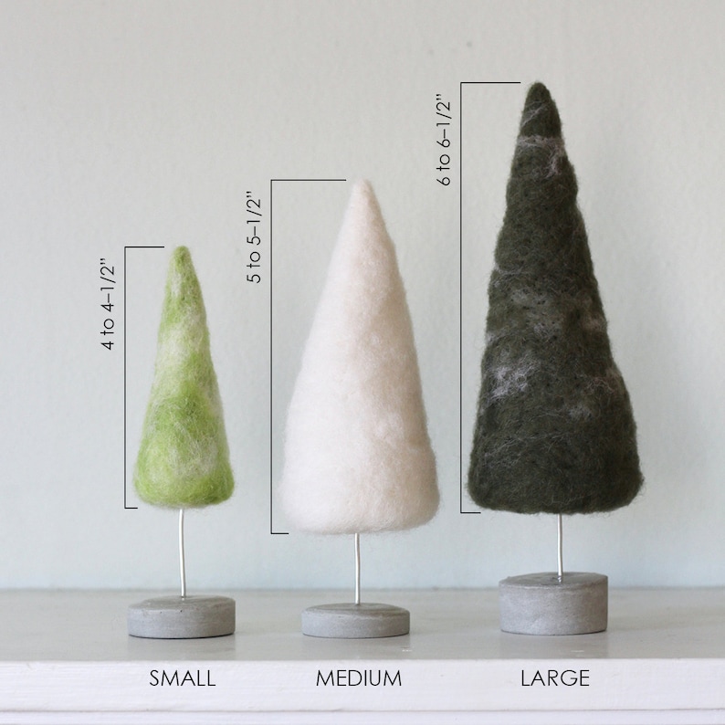 Felted Trees Seasonal Home Decor, Natural Green Tones with White image 9