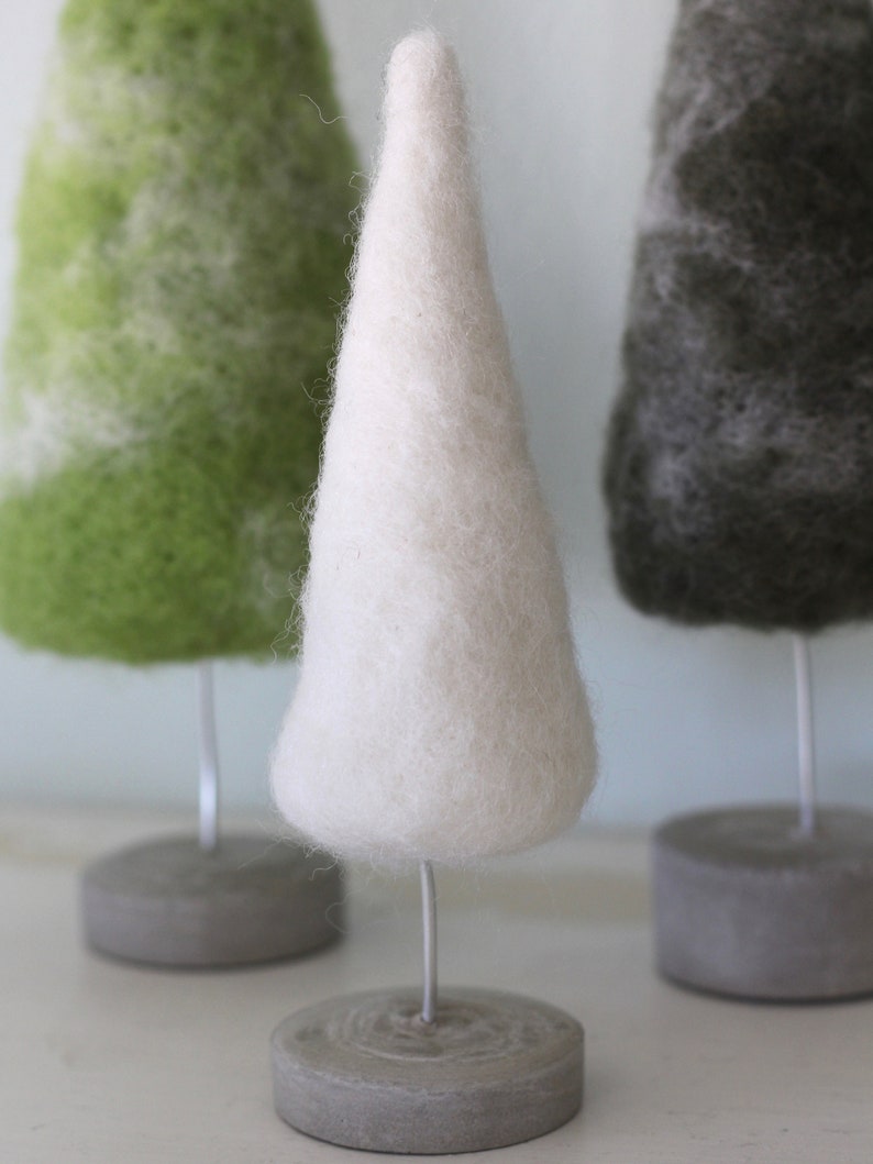 Felted Trees Seasonal Home Decor, Natural Green Tones with White image 4