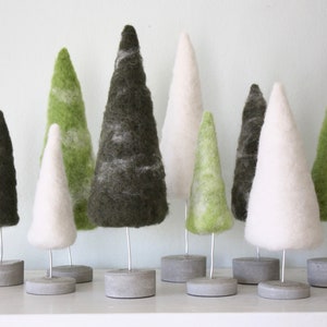 Felted Trees Seasonal Home Decor, Natural Green Tones with White 9 Trees