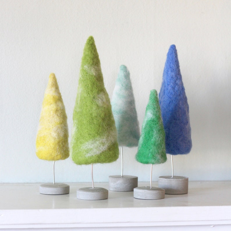 Felted Trees in Bright Vintage Colors, Bottle Brush Trees Style, Retro Christmas style image 6