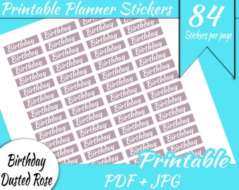 Birthday Printable Header Stickers Dusted Rose INSTANT DOWNLOAD mdn Header Happy Planner Erin Condren Printable Stickers Full Sheet
