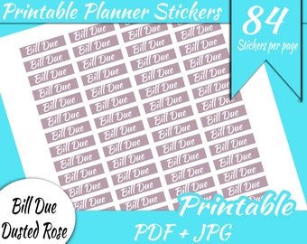 Bill Due Printable Header Stickers Dusted Rose INSTANT DOWNLOAD mdn Header Happy Planner Erin Condren Printable Stickers Full Sheet