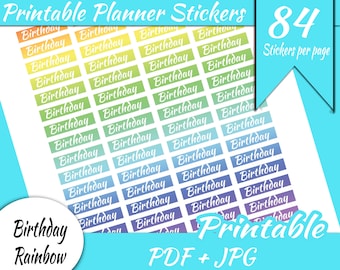 Birthday Printable Header Stickers Rainbow INSTANT DOWNLOAD mdn Header Happy Planner Erin Condren Printable Stickers Full Sheet