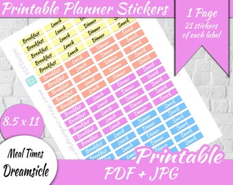Meal Time Printable Planner Stickers, Happy Planner, Erin Condren, Instant Download-meal planner stickers-meal planning-bullet journal