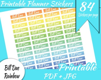 Bill Due Printable Header Stickers Rainbow INSTANT DOWNLOAD mdn Header Happy Planner Erin Condren Printable Stickers Full Sheet