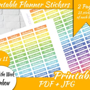Days of the Week Printable Planner Stickers Rainbow, Happy Planner, Erin Condren, Instant Download-weekday stickers-daily planner-bujo
