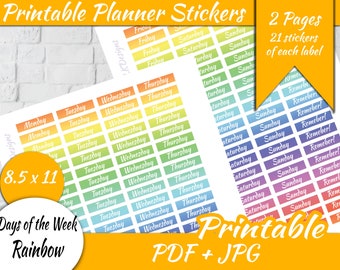 Days of the Week Printable Planner Stickers Rainbow, Happy Planner, Erin Condren, Instant Download-weekday stickers-daily planner-bujo