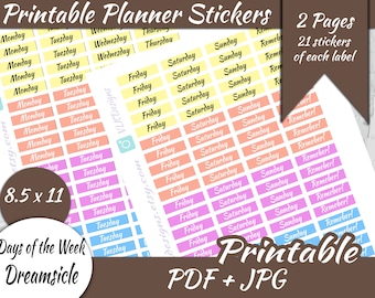 Days of the Week Printable Planner Stickers Happy Planner, Erin Condren, Instant Download-weekday stickers-daily planner-Bullet Journal