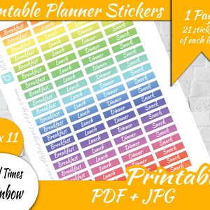 Meal Time Printable Planner Stickers Rainbow, Happy Planner, Erin Condren, Instant Download-meal planner stickers-meal planning