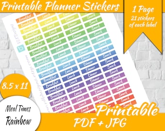 Meal Time Printable Planner Stickers Rainbow, Happy Planner, Erin Condren, Instant Download-meal planner stickers-meal planning