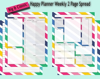 INSTANT DOWNLOAD Happy Planner Big & Classic Weekly Color - Undated - 2 Page Spread PRINTABLE + Lined notes and Dot grid pages