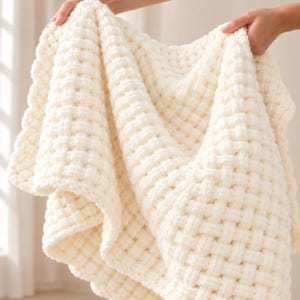 Modèle PDF de couverture bébé épaisse tricotée, couverture facile à tricoter aux doigts, modèle de fil à boucles sans aiguilles, couverture Bernat EZ, plaid douillet à faire soi-même