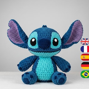 Stitch Amigurumi Crochet Pattern PDF: Blue Alien Plush (English, German, Spanish.France,Portuguese)