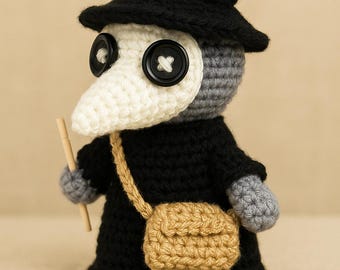 Patrón de ganchillo de médico de la peste: amigurumi gótico de Halloween (descarga en PDF)