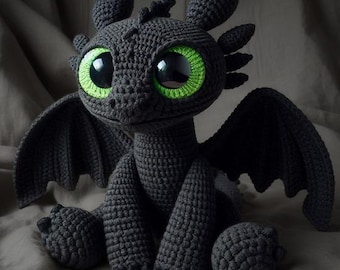 Patrón de ganchillo de dragón desdentado (PDF), peluche amigurumi Furia Nocturna negro (DIY), amigurumi para principiantes, patrón de ganchillo fácil, peluche (PDF digital)