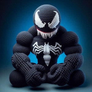 Op Venom geïnspireerde spinAmigurumi-haakpatroon zelfstudie Kawaii speelgoed pluche gebreide kaartpop schattig handgemaakt ontworpen door CraftyPatternDesigns