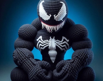 Modèle au crochet Venom : peluche amigurumi supervillain musclé (téléchargement PDF, 20 à 23 cm)