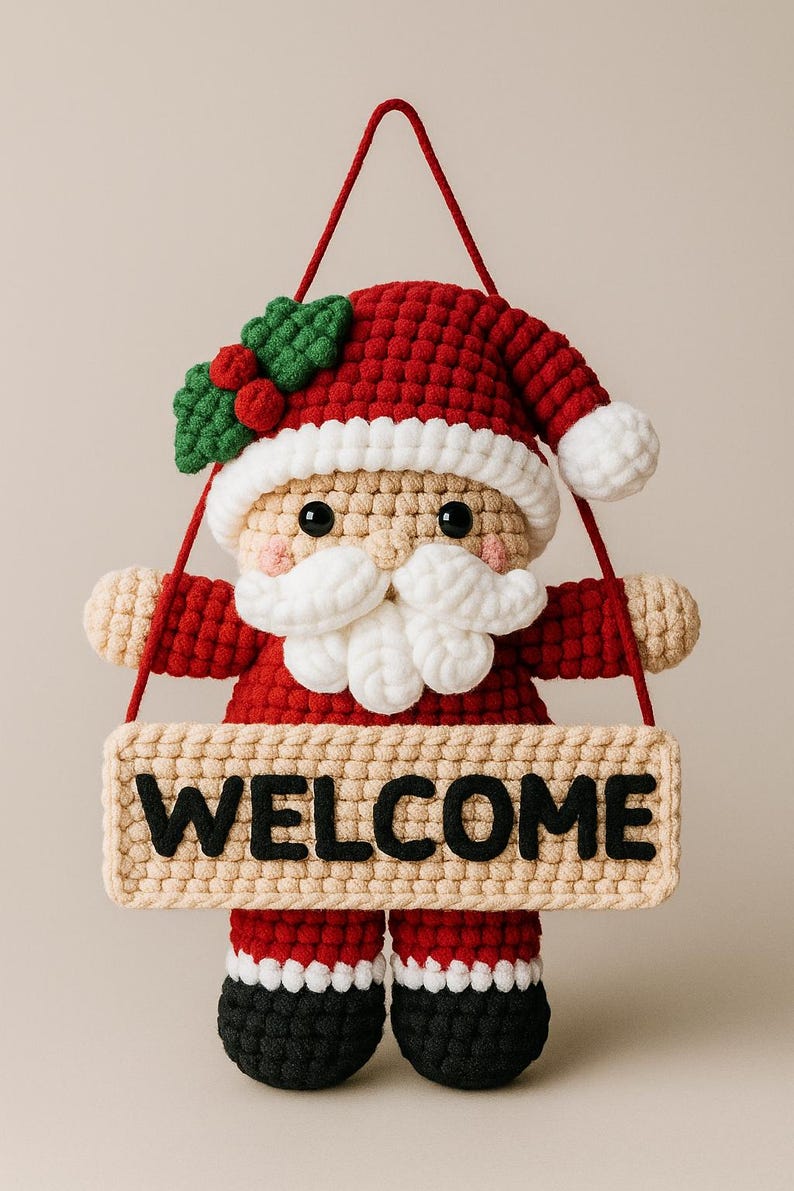 Crochet Santa Welcome Sign Pattern - Festive Amigurumi Christmas Door ...